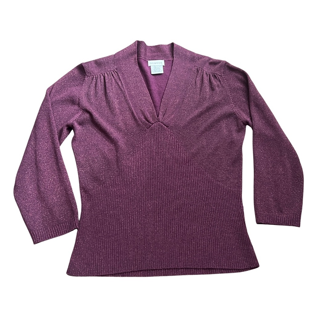 George Women's V-Neck Plum Shimmering Knit Top- Size L (12/14)